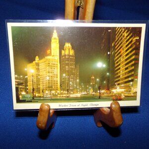Vintage Full Color Photo Postcard - Wacker Drive at Night - Chicago, Illinois